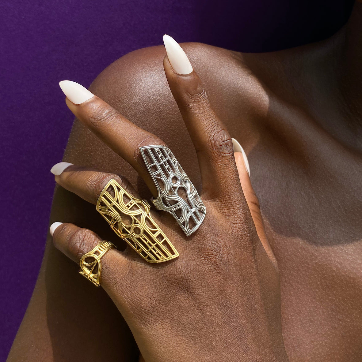 Rokus Armour ring, available in silver and gold vermeil. This filigree style unisex ring is inspired by antique Akan (Ghana and Cote d'Ivoire) tribal ceremonial gold jewels worn by royalty and other notables.