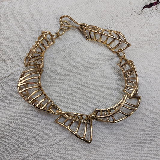 GOLDEN BRONZE CHAINLINK FISHBONE CHUNKY NECKLACE BY ROKUS