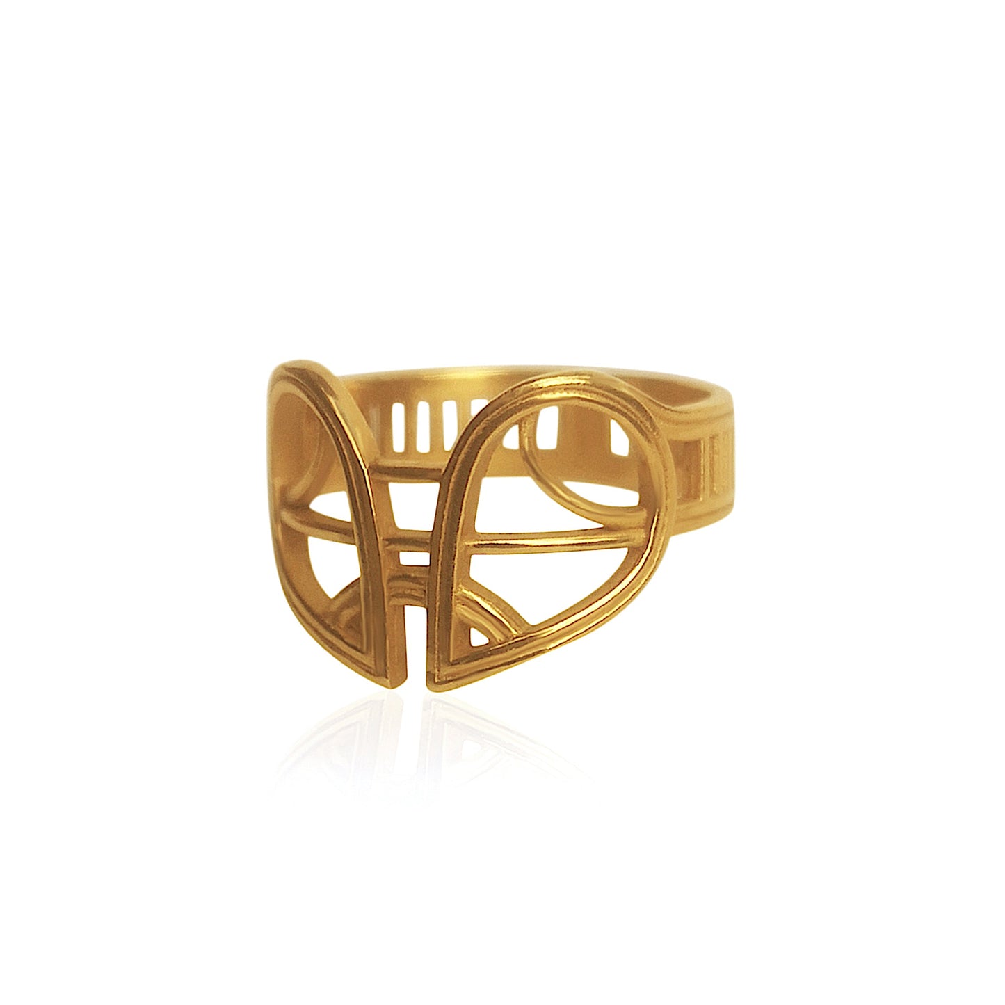 Heart shaped filigree pinky ring by Rokus London in the style of vintage antique Akan gold sculptures and jewellery. 